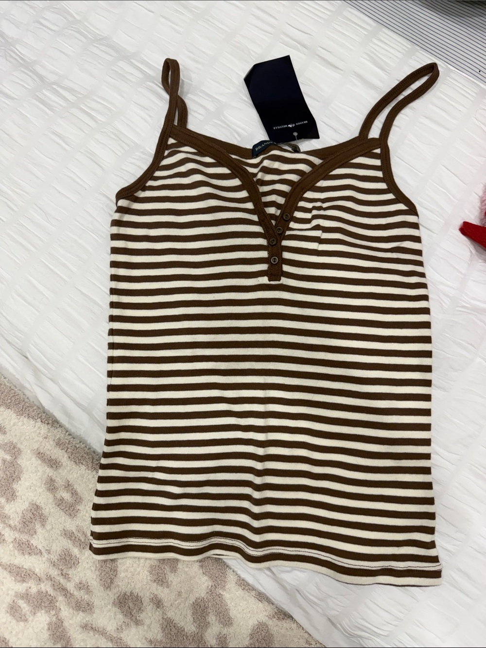 Brandy Melville Brown & Cream Striped Ribbed Tank
